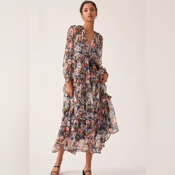 Anthropologie The Marais Printed Chiffon Maxi Dress size Large. - Picture 1 of 10
